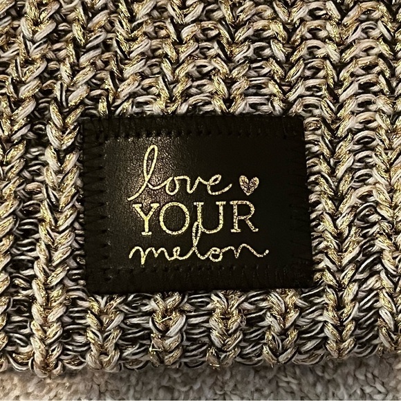 Love Your Melon Beanie Knit Hat Speckled Cream Black Gold Blue Patch Logo Lot 4x